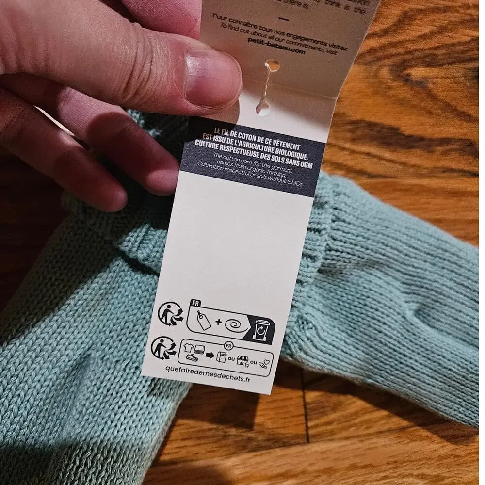NWT! Petit Bateau Minty Green Organic Cotton Yarn Mittens Size 6-8 Girl or Boy
